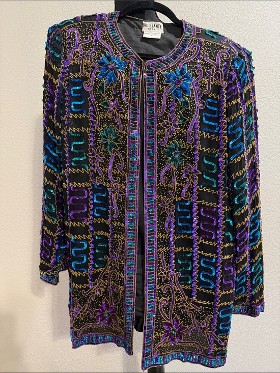 Brilliante By J.A. Jackets & Blazers - Vintage Brilliante JA Embellished Black Floral Sequin Jacket Deborah Vance ⭐️